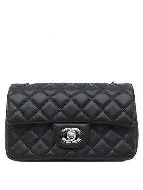 Chanel Shoulder Bag Mini Quilted 20 Lambskin Black Silver